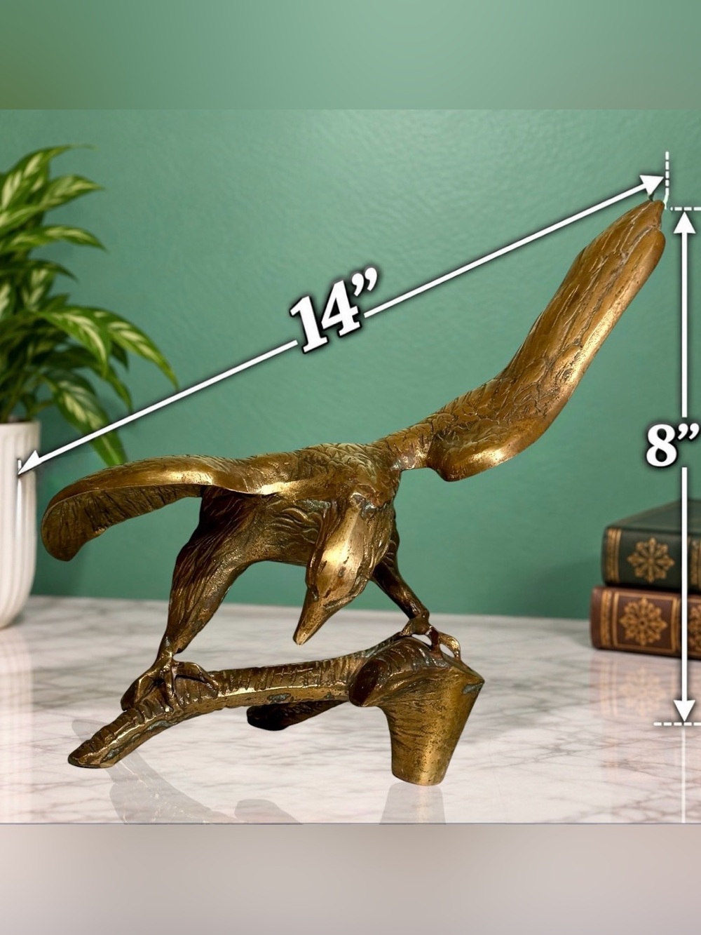 Vintage 14" Brass Bald Eagle Statue Large Wingspan Figurine Americana Art Decor